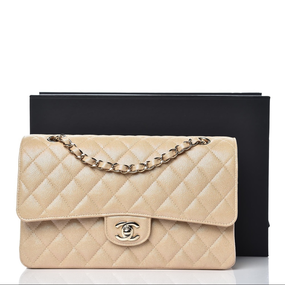 Chanel Iridescent Beige 19s Medium Double Flap